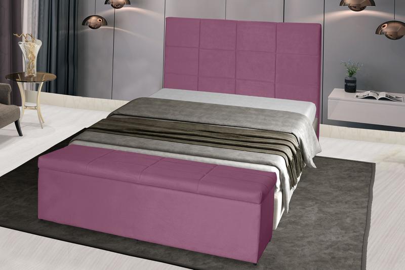 Imagem de Kit Cabeceira 138Cm p/ Cama Box Casal + Baú 138Cm Calçadeira Estofada Raissa Suede Rosa