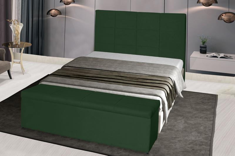 Imagem de Kit Cabeceira 138Cm p/ Cama Box Casal + Baú 138Cm Calçadeira Estofada Raissa Suede Verde Militar