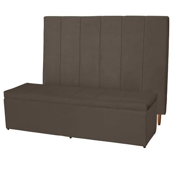 Imagem de Kit Cabeceira 138Cm p/ Cama Box Casal + Baú 138Cm Calçadeira Estofada Vitória Suede Cappuccino