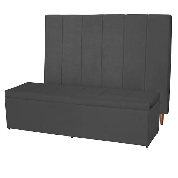 Imagem de Kit Cabeceira 138Cm p/ Cama Box Casal + Baú 138Cm Calçadeira Estofada Vitória Suede Cinza