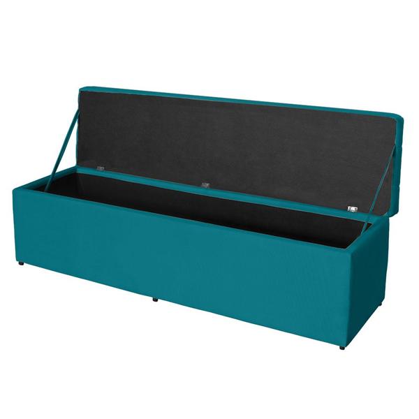 Imagem de Kit Cabeceira 158Cm p/ Cama Box Queen + Baú 158Cm Calçadeira Estofada Helena Suede Azul Turquesa