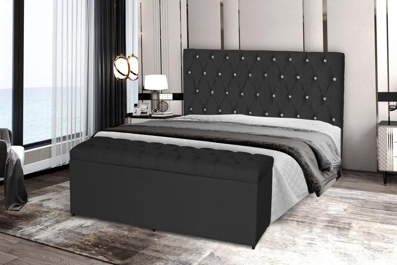 Imagem de Kit Cabeceira 158Cm p/ Cama Box Queen + Baú 158Cm Calçadeira Estofada Imperatriz Suede Preto