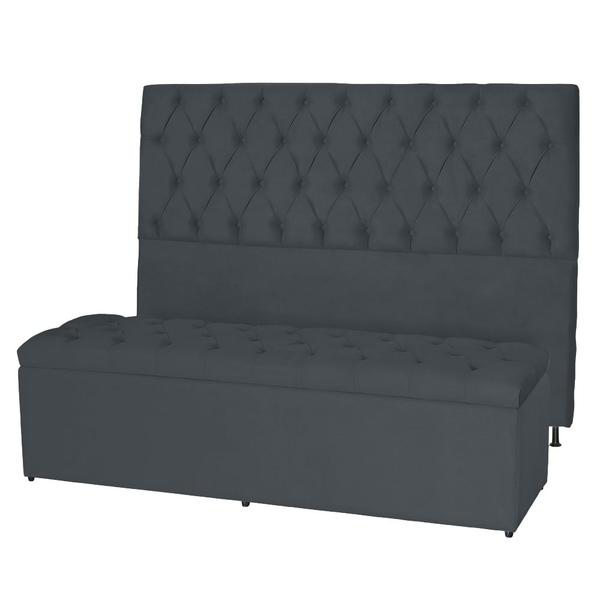 Imagem de Kit Cabeceira 158Cm p/ Cama Box Queen + Baú 158Cm Calçadeira Estofada Jade Suede Grafite