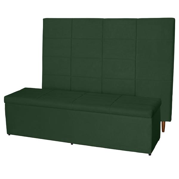 Imagem de Kit Cabeceira 158Cm p/ Cama Box Queen + Baú 158Cm Calçadeira Estofada Raissa Suede Verde Militar