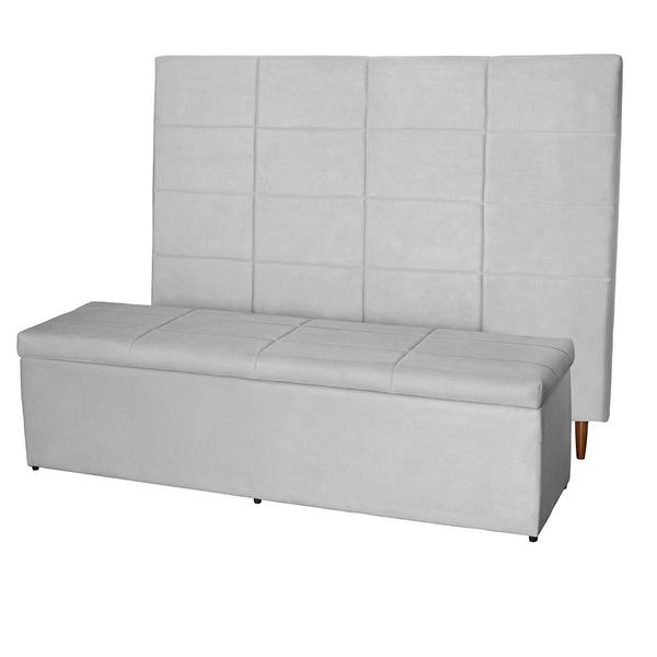 Imagem de Kit Cabeceira 193Cm p/ Cama Box King + Baú 193Cm Calçadeira Estofada Raissa Suede Branco