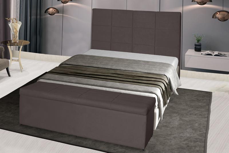 Imagem de Kit Cabeceira 193Cm p/ Cama Box King + Baú 193Cm Calçadeira Estofada Raissa Suede Marrom Claro