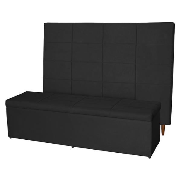 Imagem de Kit Cabeceira 193Cm p/ Cama Box King + Baú 193Cm Calçadeira Estofada Raissa Suede Preto