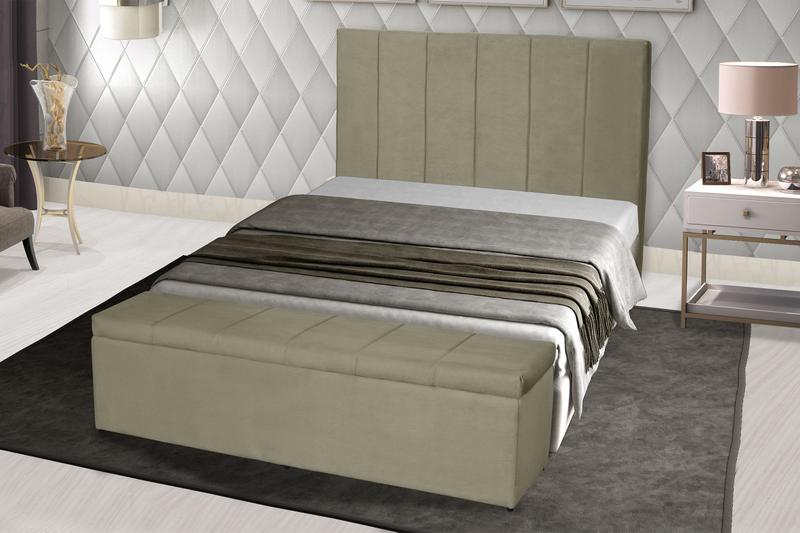 Imagem de Kit Cabeceira 193Cm p/ Cama Box King + Baú 193Cm Calçadeira Estofada Vitória Suede Bege