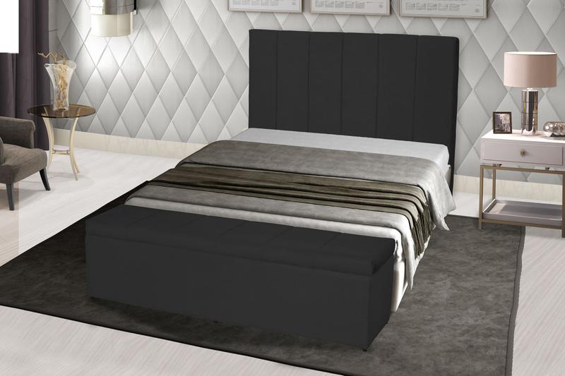 Imagem de Kit Cabeceira 193Cm p/ Cama Box King + Baú 193Cm Calçadeira Estofada Vitória Suede Preto