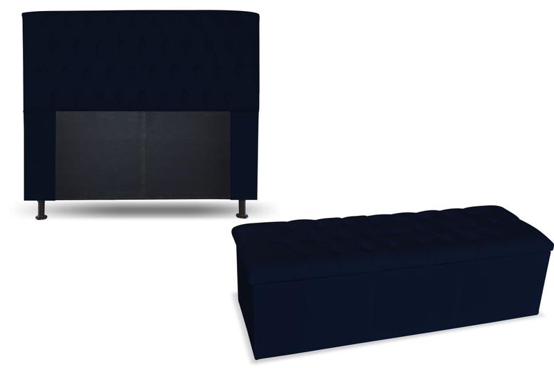 Imagem de Kit cabeceira 195 + recamier 195 lady cor suede azul marinho topázio decor