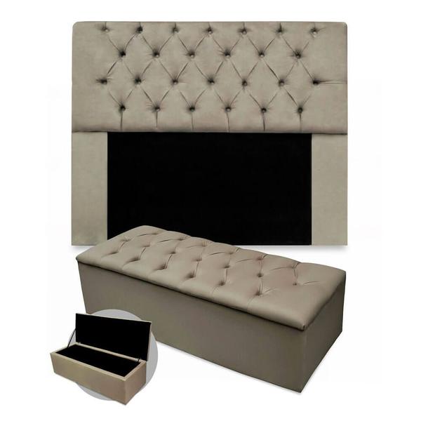 Imagem de Kit Cabeceira + Calçadeira Baú Mirage Casal 140cm Suede - Renascer Decor