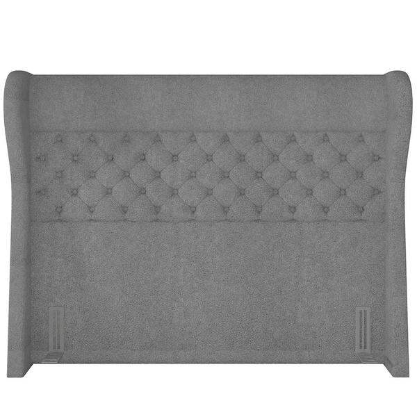 Imagem de Kit Cabeceira Cama Box Casal 140 cm Madrid com Puff Recamier Santorini P05 Bouclê Cinza - Lyam Decor