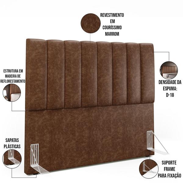 Imagem de Kit Cabeceira Cama Box Casal 140cm Calçadeira Recamier Baú Dália W01 material sintético Marrom - Lyam Decor