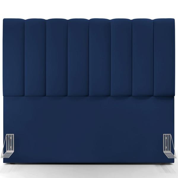 Imagem de Kit Cabeceira Cama Box Casal 140cm Calçadeira Recamier Baú Dália W01 Suede Azul Marinho - Lyam Decor