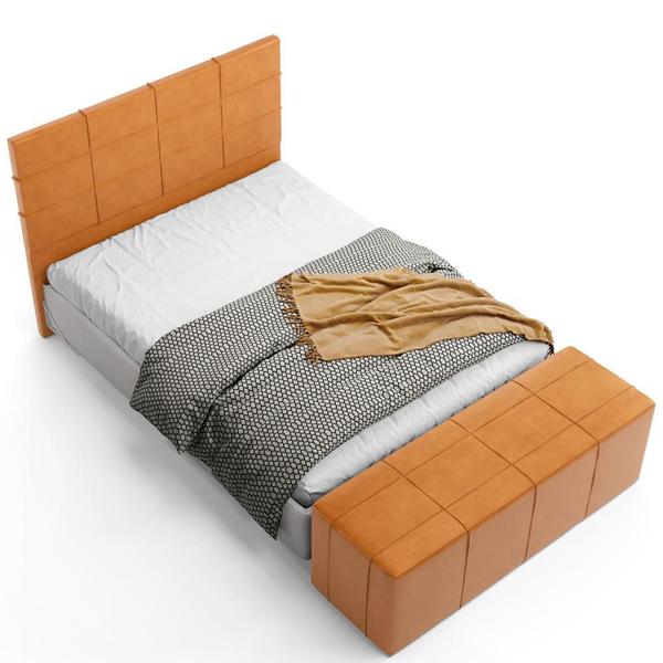 Imagem de Kit Cabeceira Cama Box Casal 140cm com Calçadeira Roma W01 material sintético Whisky - Lyam