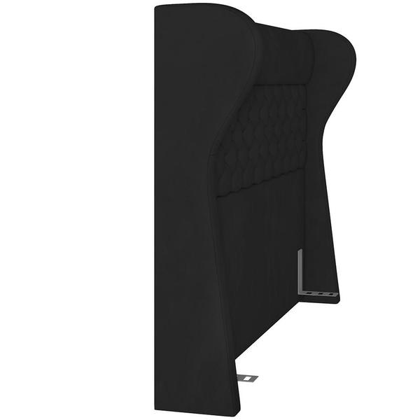 Kit Cabeceira Cama Box Casal 195 cm Madrid com Puff Recamier Santorini Veludo Preto - Lyam Decor Imagem de Kit Cabeceira Cama Box Casal 195 cm Madrid com Puff Recamier Santorini Veludo Preto - Lyam Decor