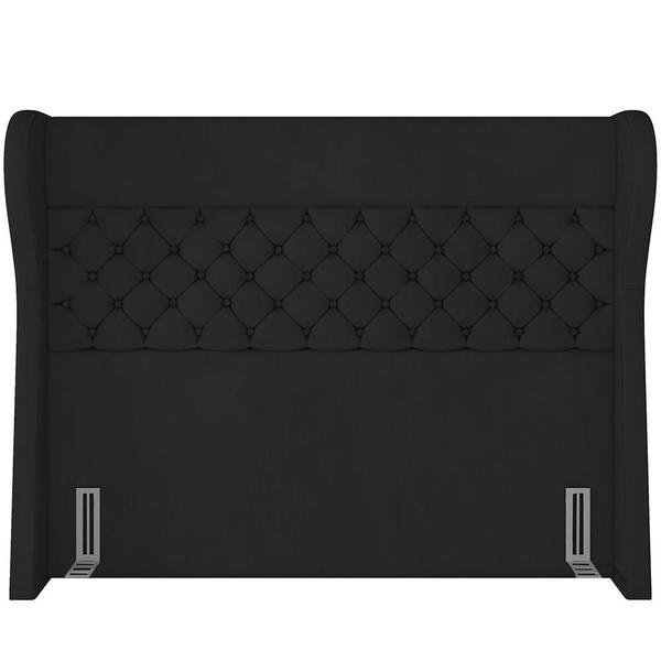 Kit Cabeceira Cama Box Casal 195 cm Madrid com Puff Recamier Santorini Veludo Preto - Lyam Decor Imagem de Kit Cabeceira Cama Box Casal 195 cm Madrid com Puff Recamier Santorini Veludo Preto - Lyam Decor