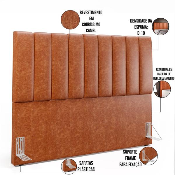 Imagem de Kit Cabeceira Cama Box Casal King 195cm com Calçadeira Baú Dália W01 material sintético Camel - Lyam