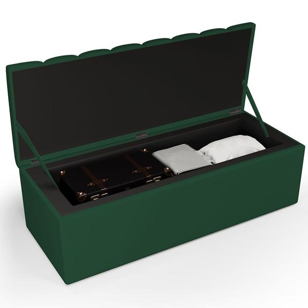 Imagem de Kit Cabeceira Cama Box Casal Queen 160cm Calçadeira Baú Dália W01 Suede Verde Musgo - Lyam Decor