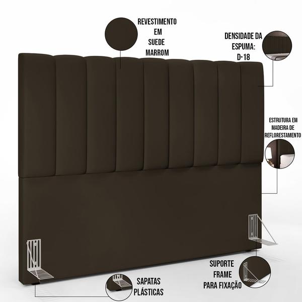 Imagem de Kit Cabeceira Cama Box Casal Queen 160cm Com Calçadeira Baú Dália W01 Suede Marrom - Lyam Decor