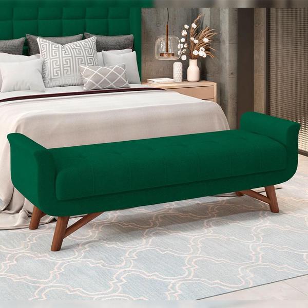 Imagem de Kit Cabeceira Cama Box Paris 140 cm com Puff Recamier Itália P05 Bouclê Verde - Lyam Decor