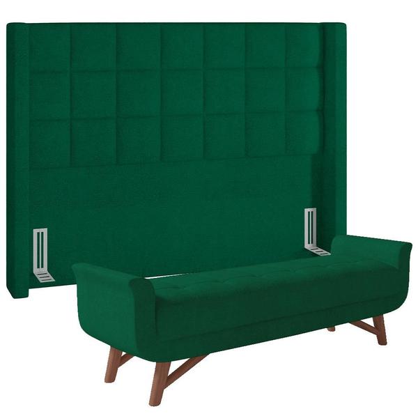 Imagem de Kit Cabeceira Cama Box Paris 140 cm com Puff Recamier Itália P05 Bouclê Verde - Lyam Decor