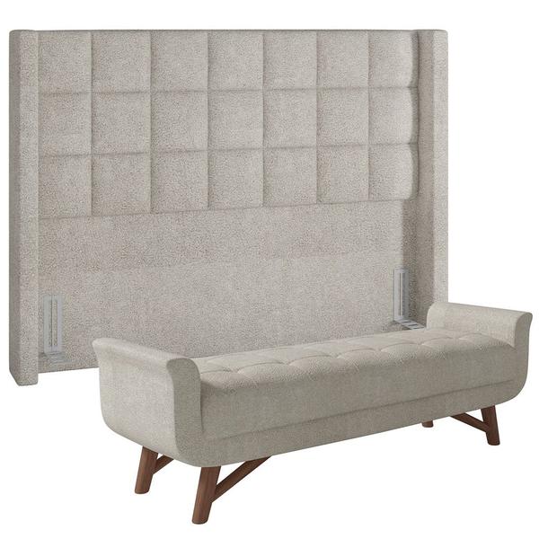 Imagem de Kit Cabeceira Cama Box Paris 160 cm com Puff Recamier Itália P05 Bouclê Creme - Lyam Decor