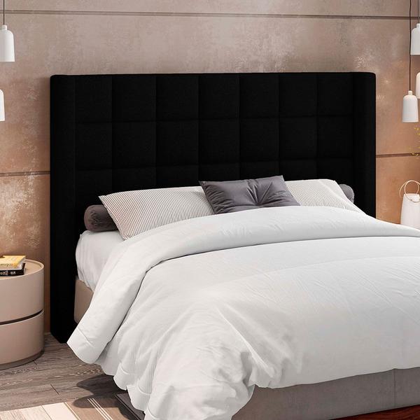 Imagem de Kit Cabeceira Cama Box Paris 160 cm com Puff Recamier Itália P05 Bouclê Preto - Lyam Decor