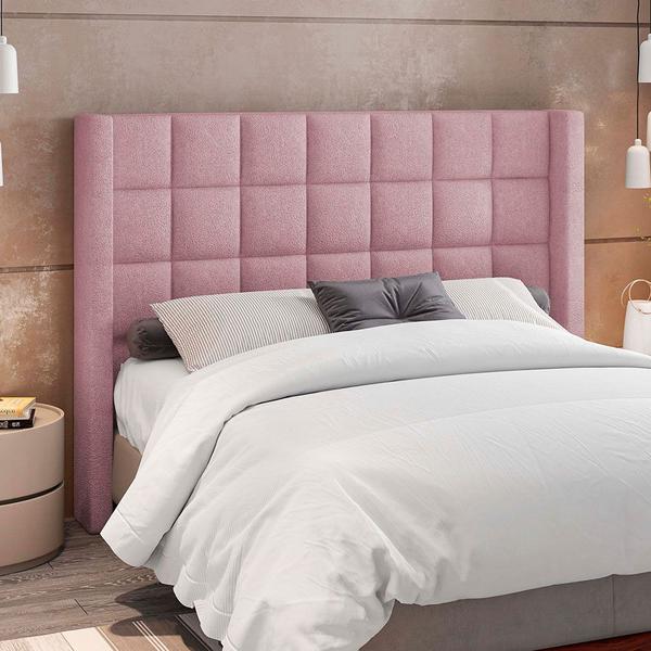 Imagem de Kit Cabeceira Cama Box Paris 195 cm com Puff Recamier Itália P05 Bouclê Rosê - Lyam Decor