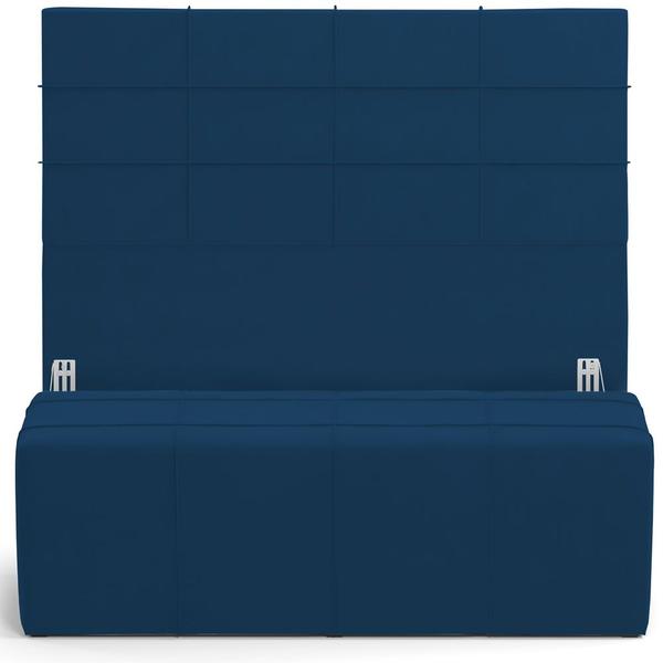 Imagem de Kit Cabeceira Cama Box Queen 160cm com Calçadeira Roma W01 Suede Azul Marinho- Lyam