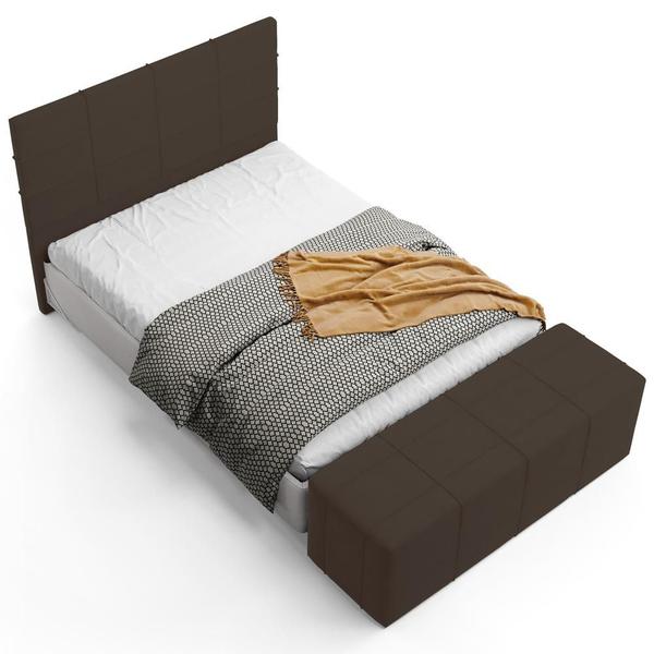 Imagem de Kit Cabeceira Cama Box Queen 160cm com Calçadeira Roma W01 Suede Marrom- Lyam