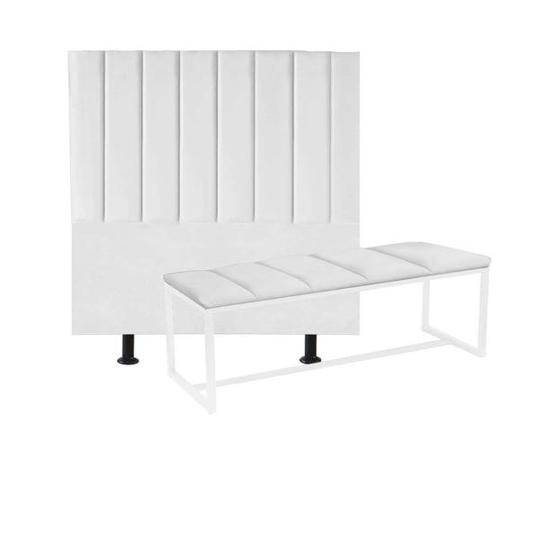 Imagem de Kit Cabeceira Carla e Calçadeira Industrial 100cm Solteiro Box Ferro Branco material sintético Branco - Ahazzo Móveis