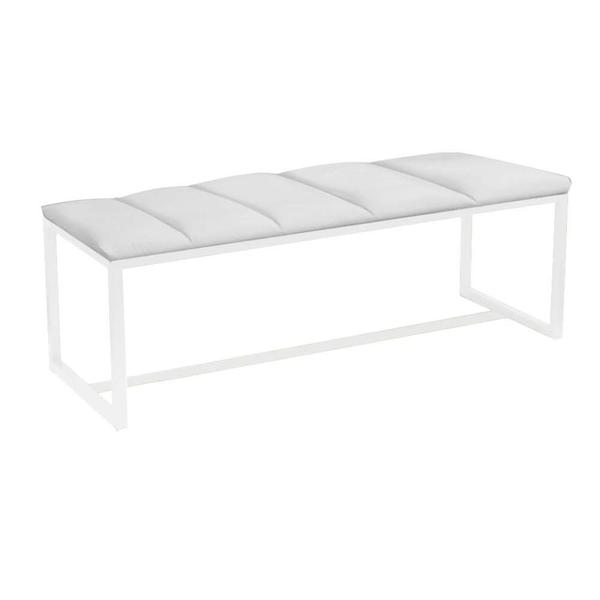 Imagem de Kit Cabeceira Carla e Calçadeira Industrial 140cm Casal Box Ferro Branco Suede Branco - Ahazzo Móveis