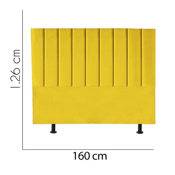 Imagem de Kit Cabeceira Carla e Calçadeira Industrial 160cm Queen Size Box Ferro Branco Sintético Amarelo - Ahazzo Móveis