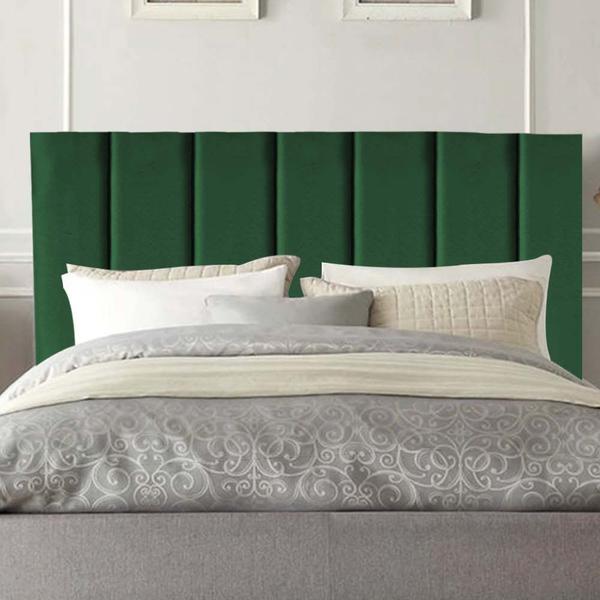 Imagem de Kit Cabeceira Carla e Calçadeira Industrial 160cm Queen Size Box Ferro Branco Suede Verde - Ahazzo Móveis