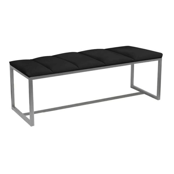 Imagem de Kit Cabeceira Carla e Calçadeira Industrial 160cm Queen Size Box Ferro Prata Suede Preto - Ahz Móveis