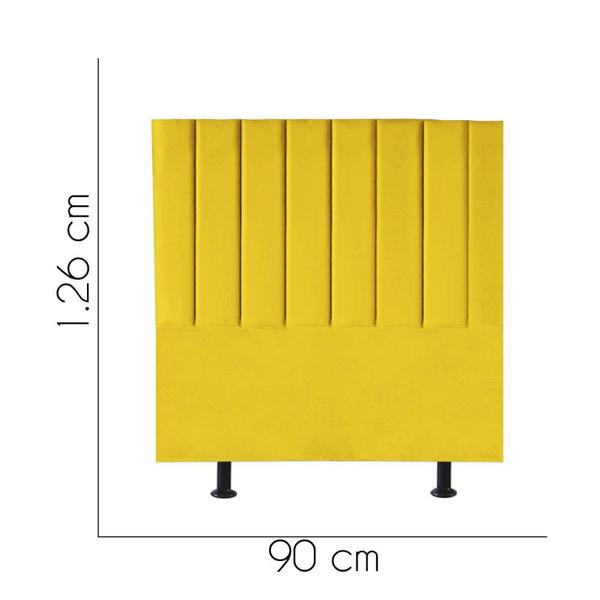 Imagem de Kit Cabeceira Carla e Calçadeira Industrial 90cm Solteiro Box Ferro Branco Suede Amarelo - Ahazzo Móveis