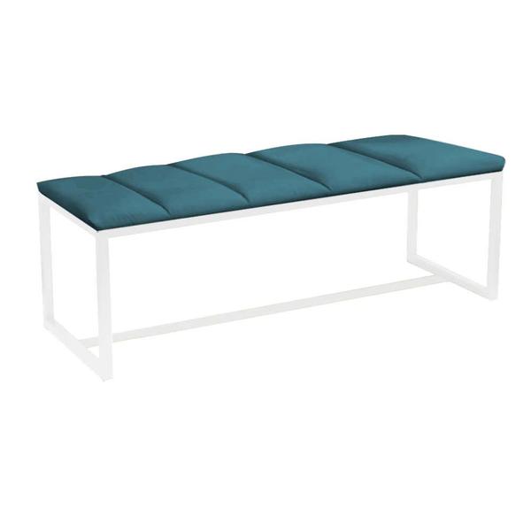 Imagem de Kit Cabeceira Carla e Calçadeira Industrial 90cm Solteiro Box Ferro Branco Suede Azul Turquesa - Ahazzo Móveis