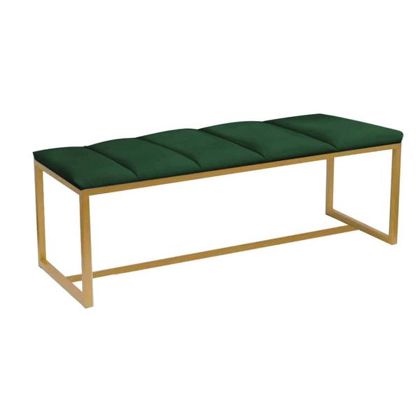 Imagem de Kit Cabeceira Carla e Calçadeira Industrial 90cm Solteiro Box Ferro Dourado Suede Verde - Ahz Móveis