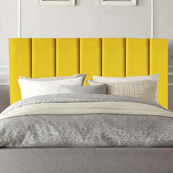 Imagem de Kit Cabeceira Carla e Recamier Industrial 90cm Solteiro Box Ferro Branco Suede Amarelo - Ahazzo Móveis