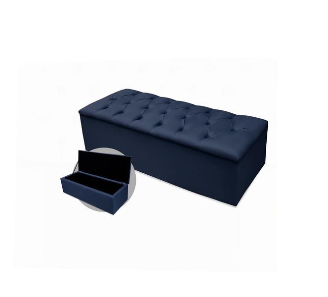 Imagem de Kit cabeceira cristal casal mais calçadeira 140cm suede azul marinho