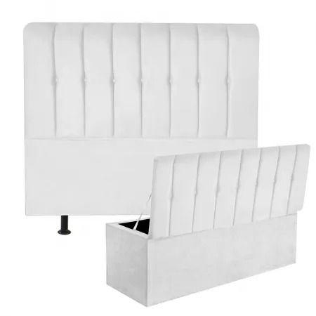 Imagem de Kit Cabeceira de Cama Box Casal Com Recamier Akira 140 CM material sintético Branco - Móveis Mafer