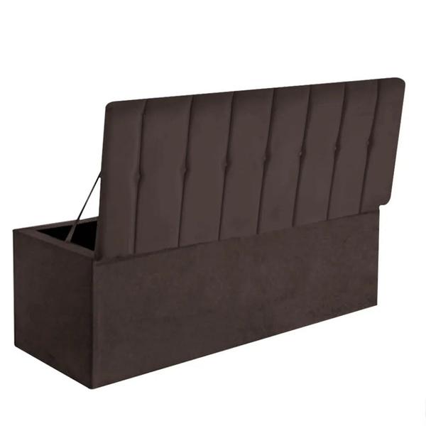 Imagem de Kit Cabeceira de Cama Box Casal Com Recamier Akira 140 CM Suede Marrom - Móveis Mafer