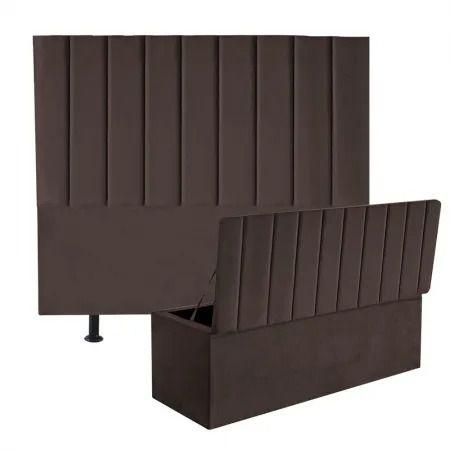 Imagem de Kit Cabeceira de Cama Box King Com Recamier Hana 195 CM Suede Marrom - Móveis Mafer