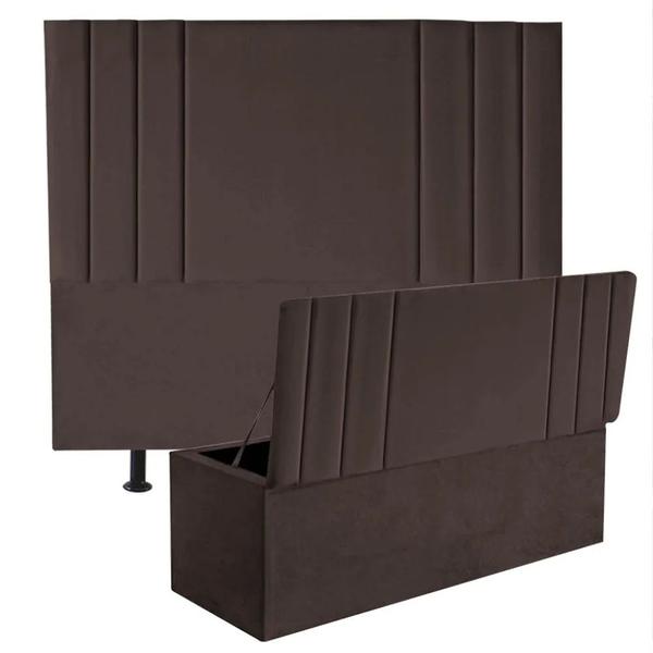 Imagem de Kit Cabeceira de Cama Box Queen Com Recamier Emi 160 CM Suede Marrom - Móveis Mafer