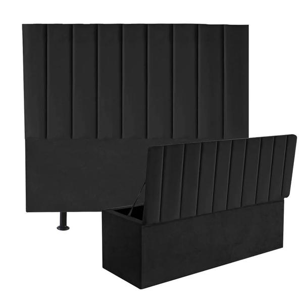 Imagem de Kit Cabeceira de Cama Box Queen Com Recamier Hana 160 CM material sintético Preto - Móveis Mafer