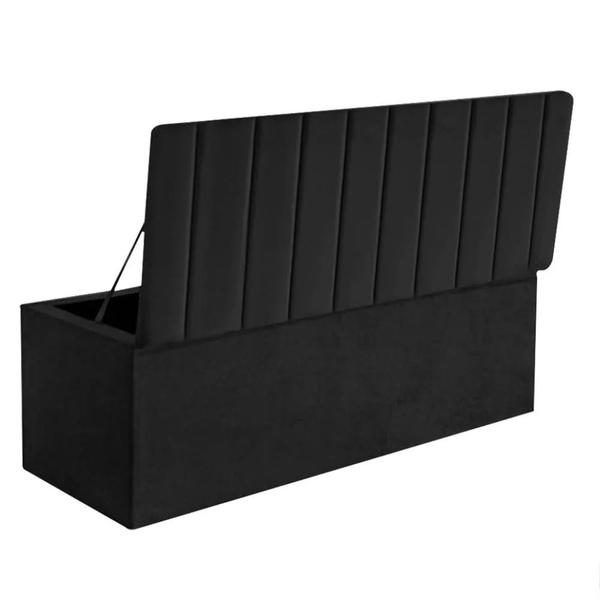 Imagem de Kit Cabeceira de Cama Box Queen Com Recamier Hana 160 CM material sintético Preto - Móveis Mafer