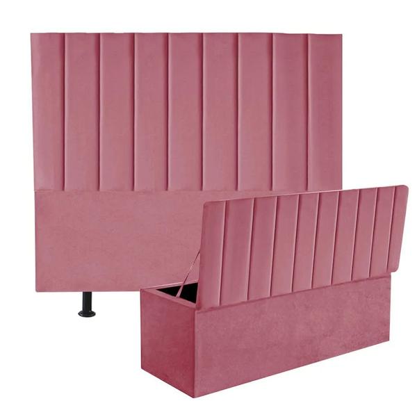 Imagem de Kit Cabeceira de Cama Box Solteiro Com Recamier Hana 90 CM Suede Rose - Móveis Mafer