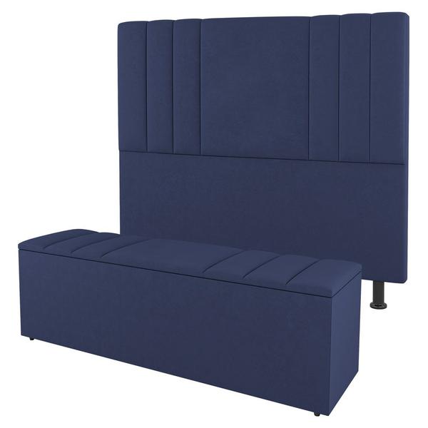 Kit Cabeceira e Baú Cama Box Casal Grace 140cm Suede Azul - Abmaza Imagem de Kit Cabeceira e Baú Cama Box Casal Grace 140cm Suede Azul - Abmaza