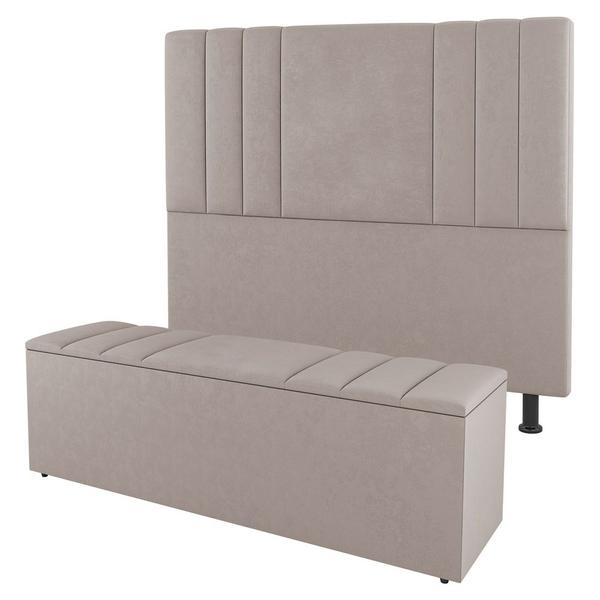 Imagem de Kit Cabeceira e Baú Cama Box Casal Grace 140cm Suede Bege - Abmaza